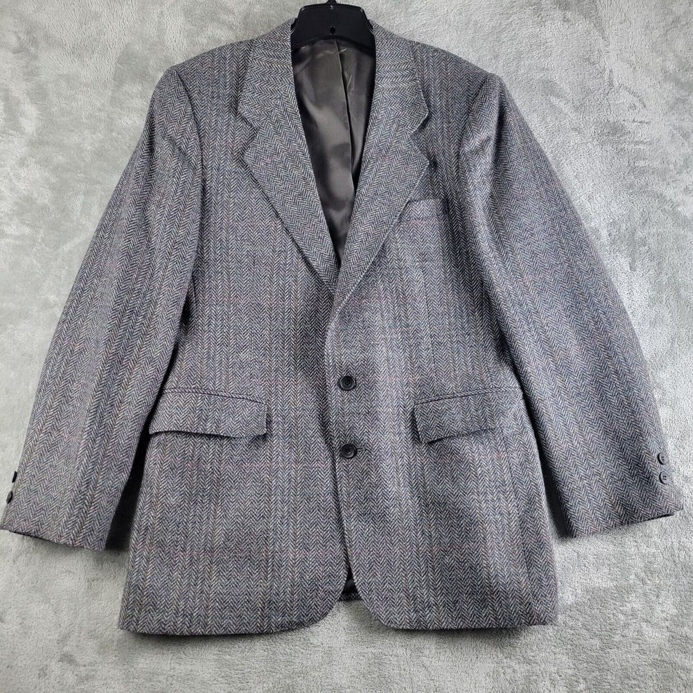 Vintage Levis Blazer Jacket Mens 40L Gray Herringbone Wool 2 Buttons Sport Coat